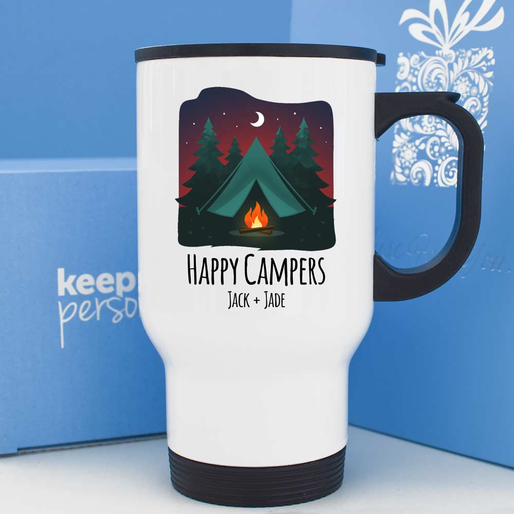 Personalised Happy Campers Travel Mug 14oz - Click Image to Close