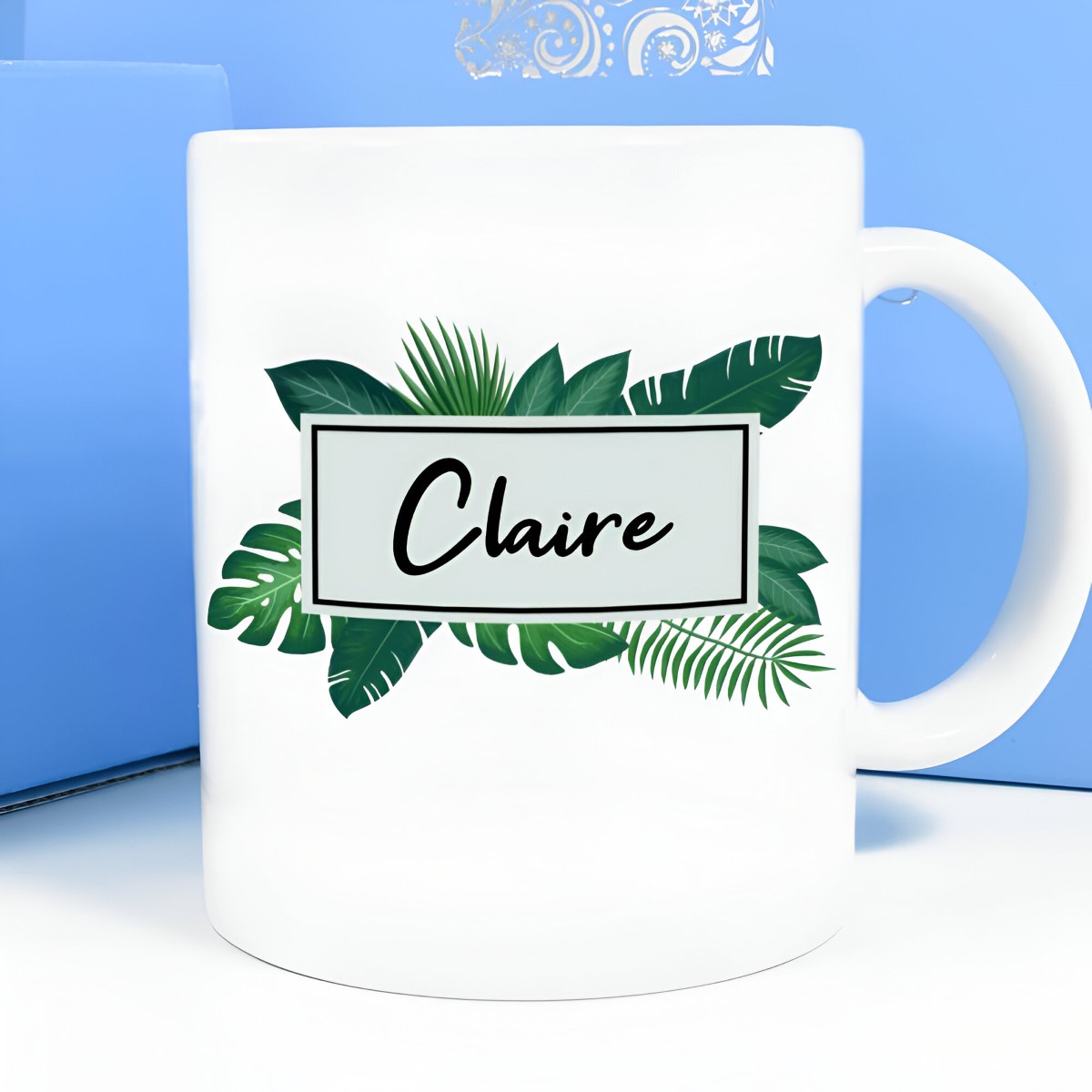 Personalised Mug - Green Leaves Any Name - Click Image to Close