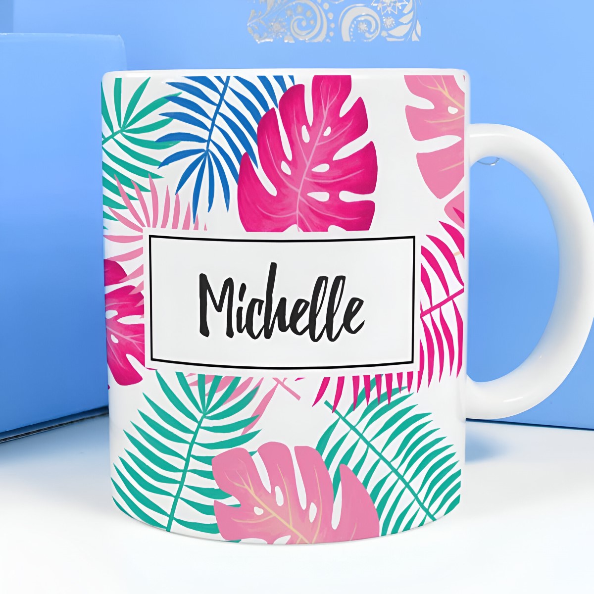 Personalised Mug - Tropical Leaves - Click Image to Close