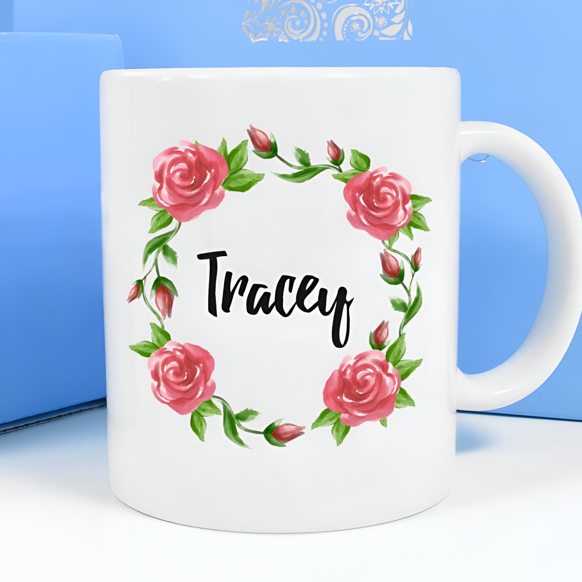 Personalised Mug - Wreath Of Roses - Click Image to Close