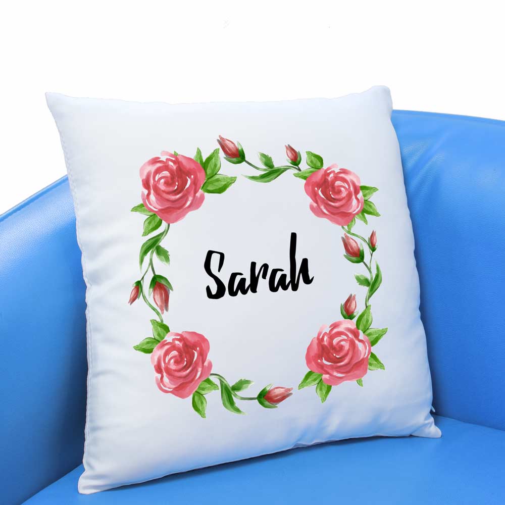 Personalised Cushion - Wreath Of Roses - Click Image to Close