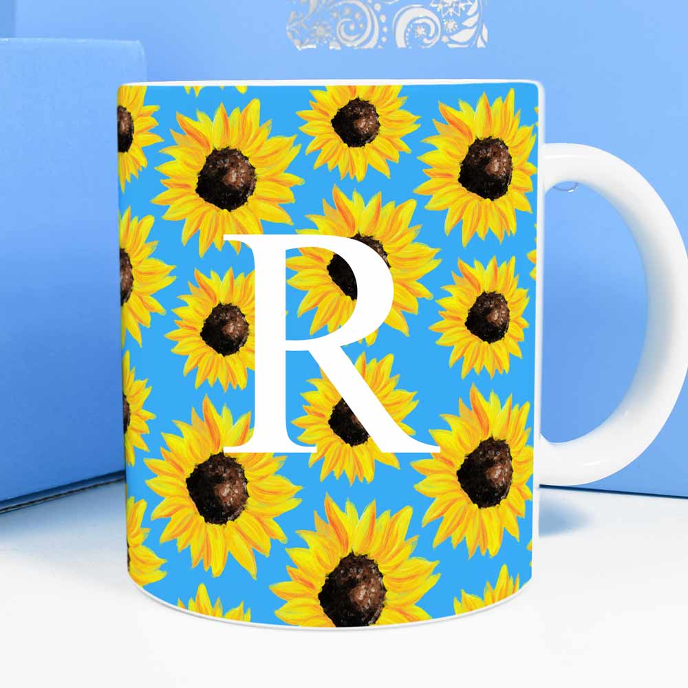 Personalised Mug - Sunflowers With Initial - Click Image to Close