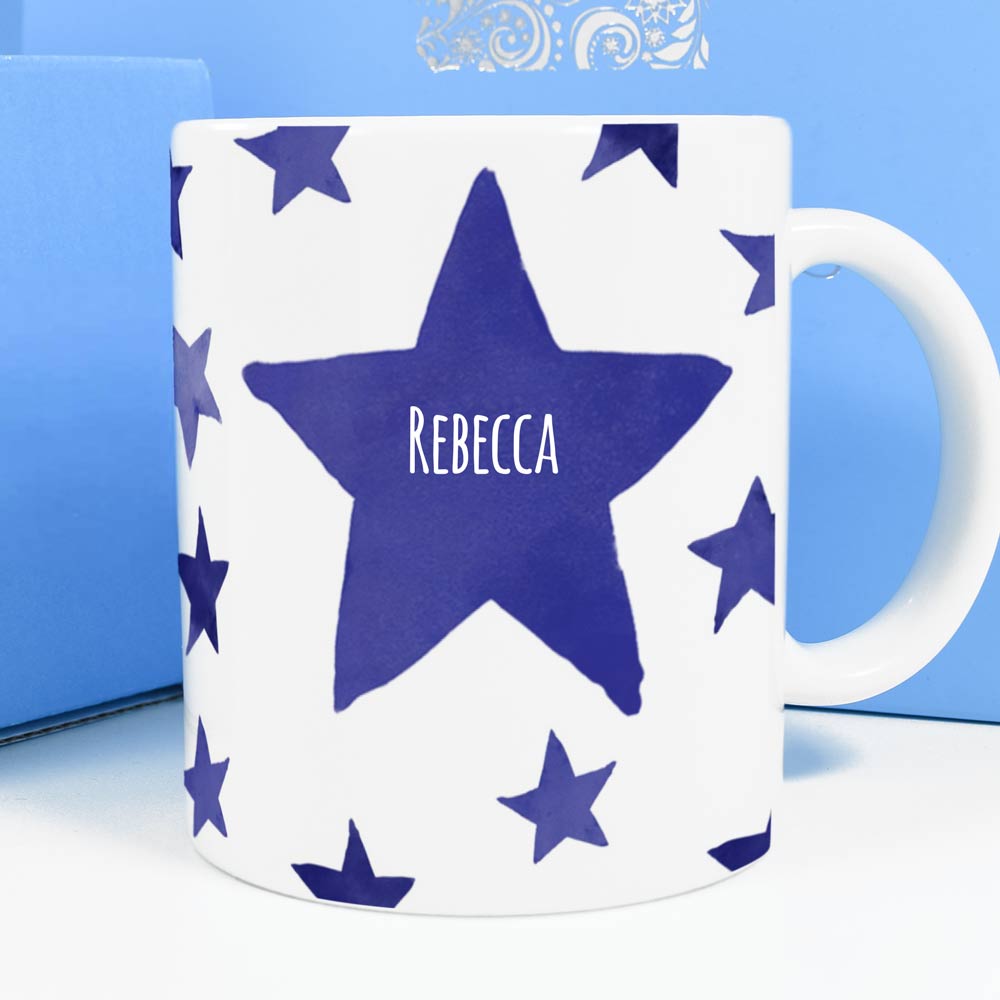 Personalised Mug - Blue Stars Any Name - Click Image to Close