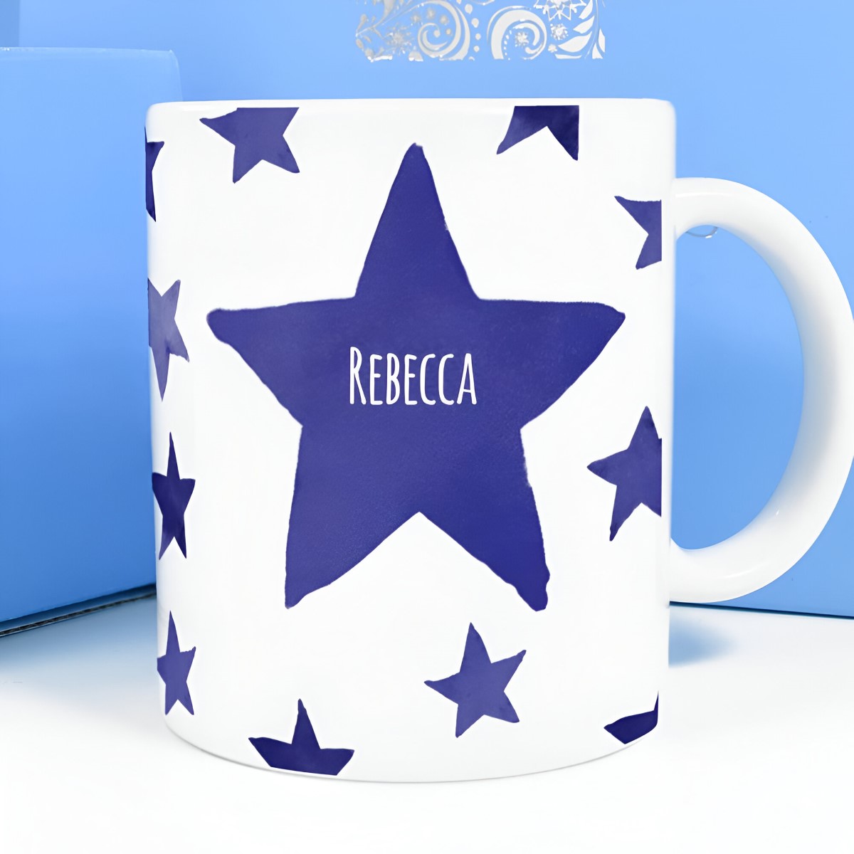 Personalised Mug - Blue Stars Any Name - Click Image to Close