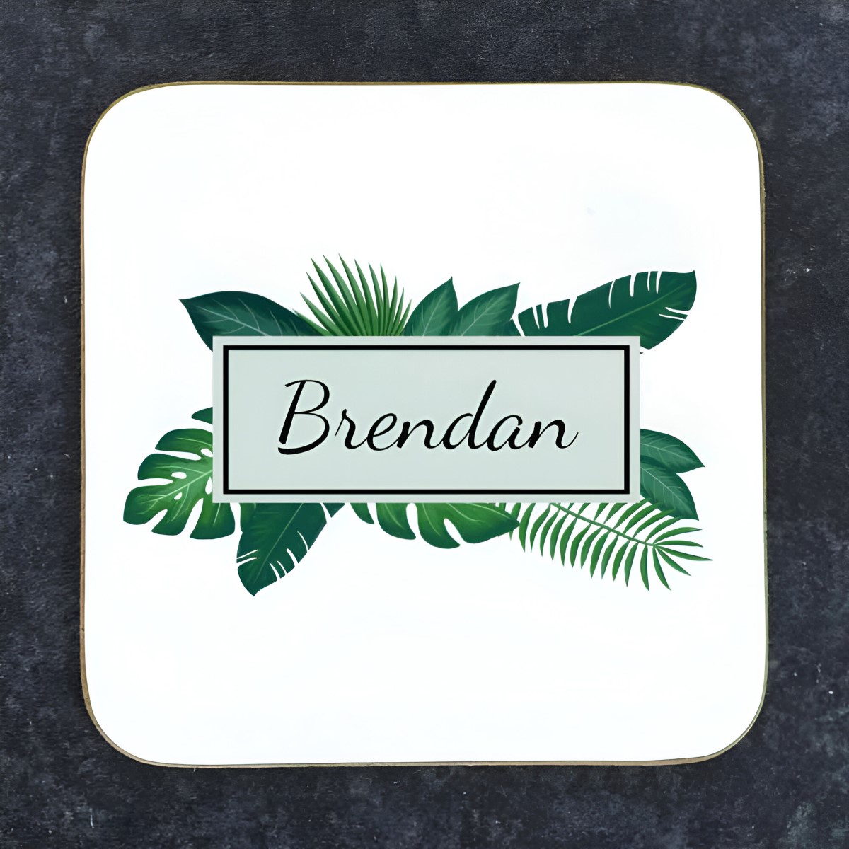 Personalised Coaster - Tropical Leaves Any Name - Click Image to Close