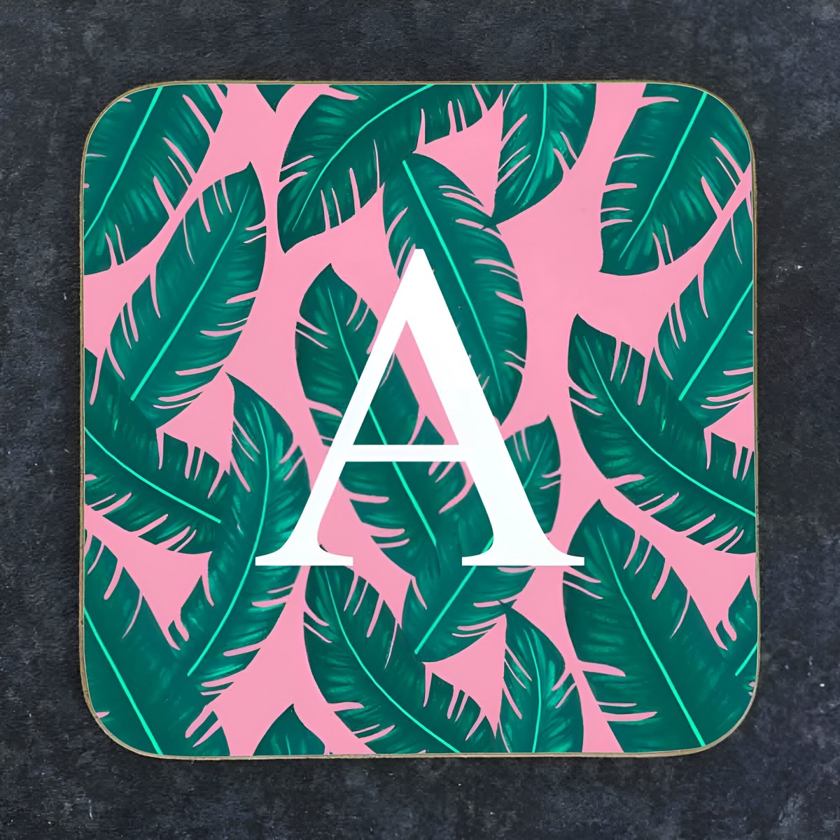 Personalised Coaster - Leaf Pattern - Click Image to Close