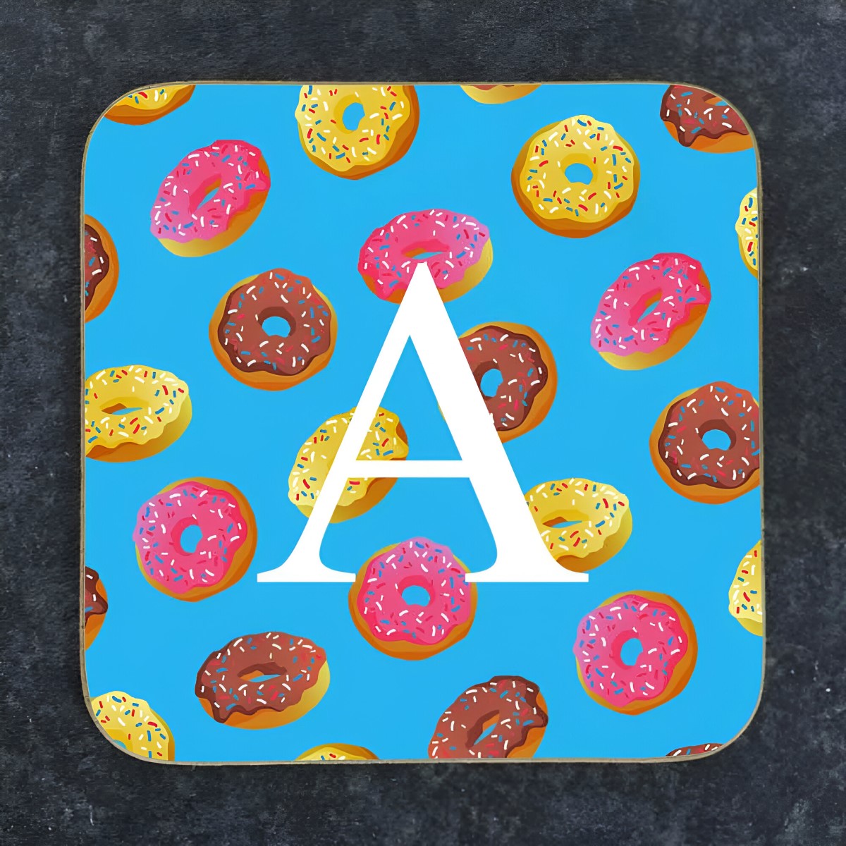 Personalised Coaster - Doughnuts And Initial - Click Image to Close