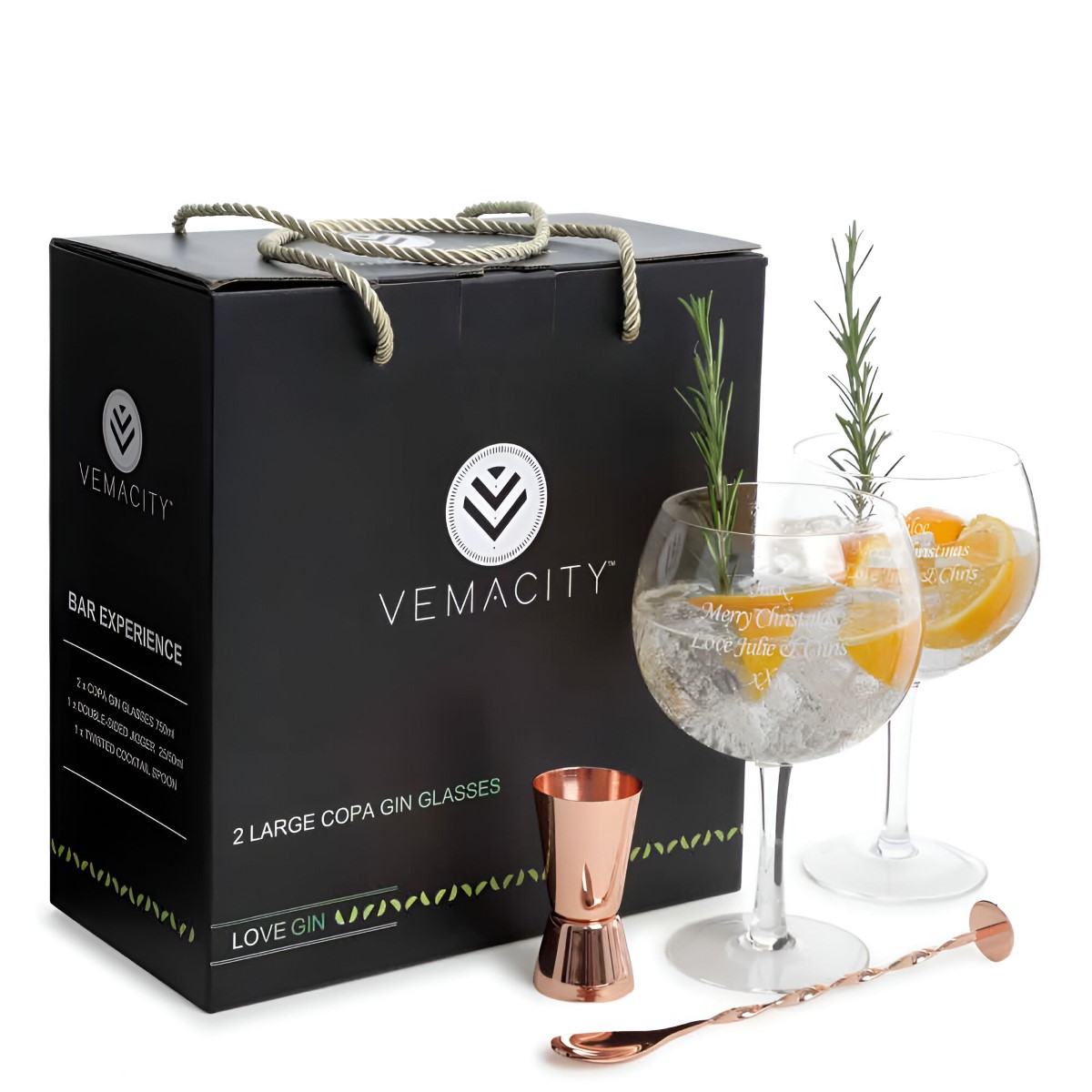 Personalised Gin Cocktail Gift Set With Rose Gold Jigger & Cocktail Spoon - Click Image to Close