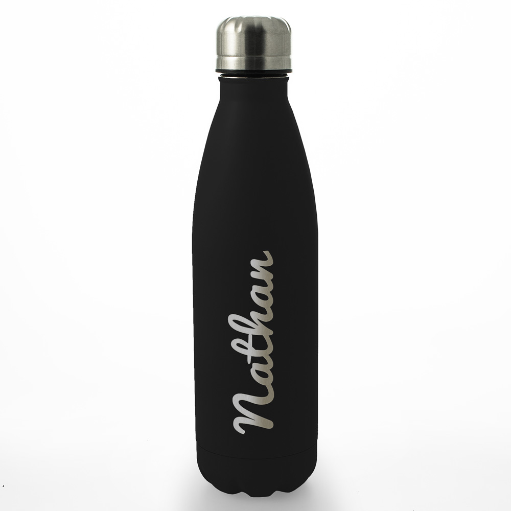 Personalised Engraved Water Bottle 500ml - Black Any Name - Click Image to Close