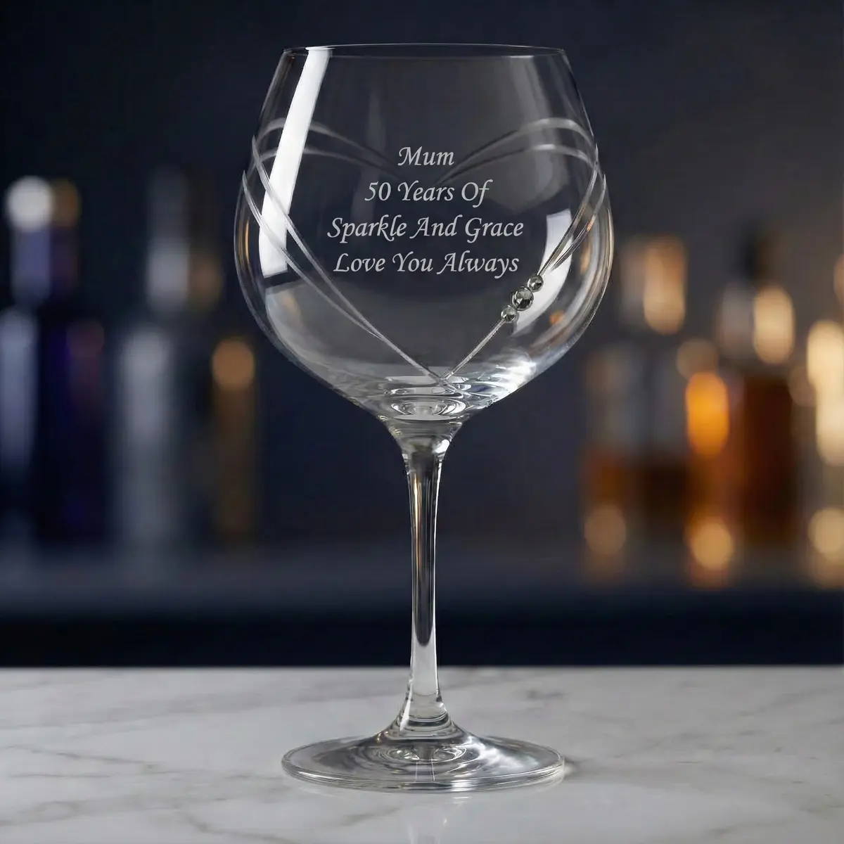 Personalised Heart Cut Gin Ballon Glass With Swarovski Elements Personalised Heart Cut Gin Ballon Glass With Swarovski Elements