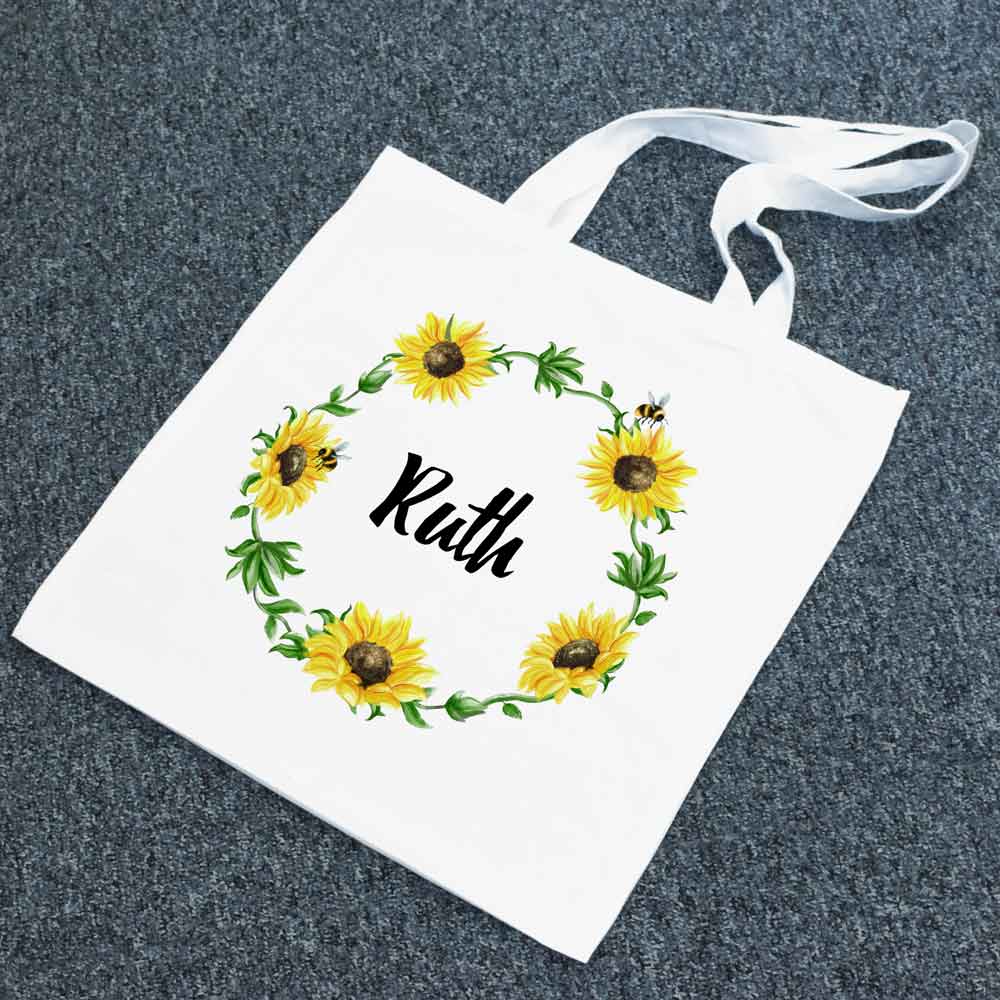 Personalised Tote Bag - Sunflowers Any Name - Click Image to Close