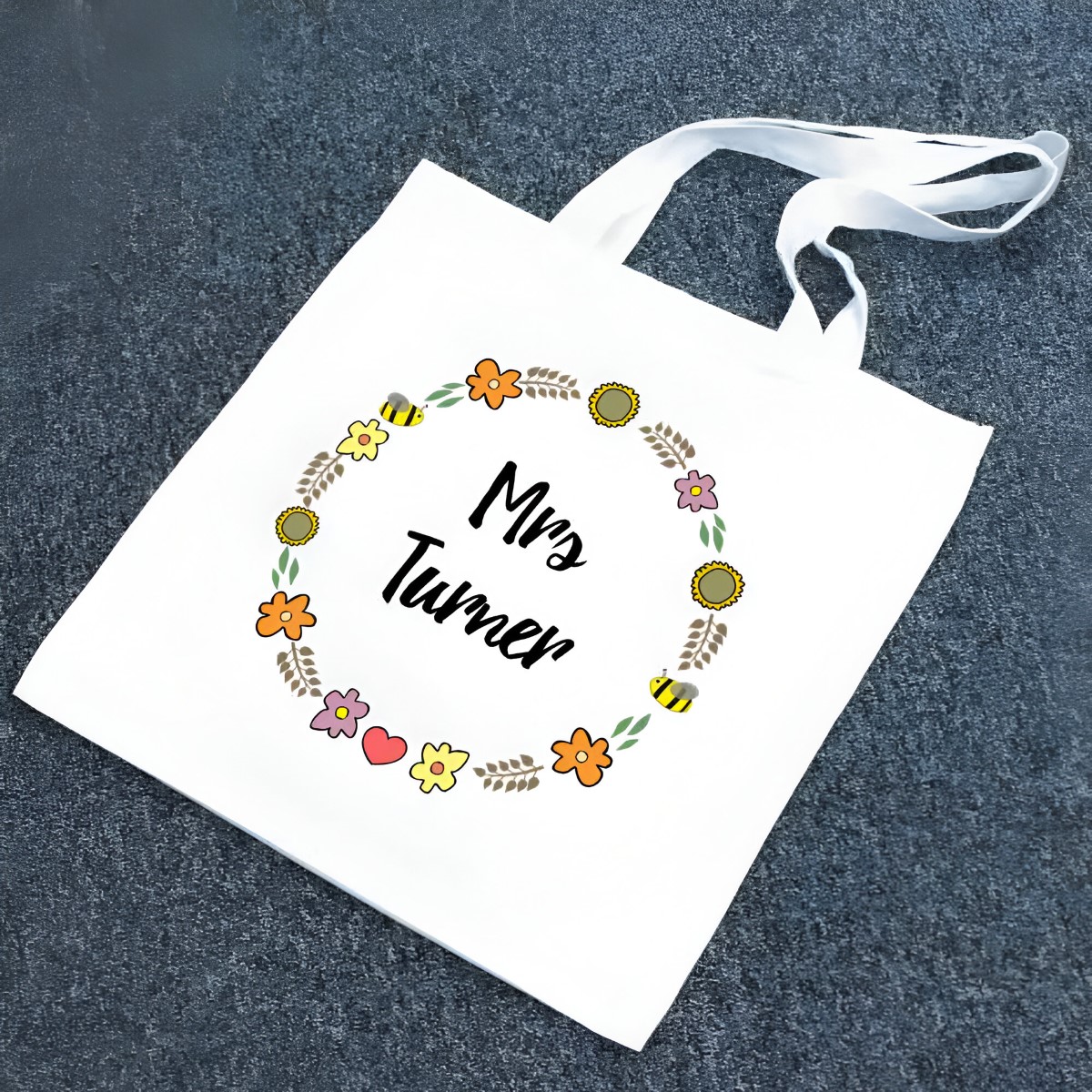 Personalised Tote Bag - Floral Teacher Design - Click Image to Close