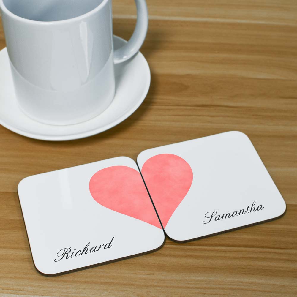 Personalised Coaster Set - Love Heart Halves - Click Image to Close