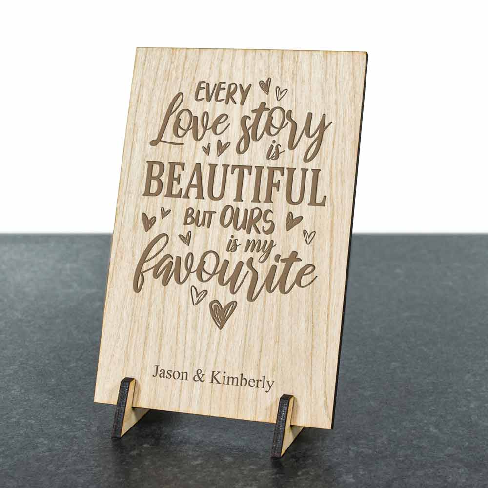 Personalised Wooden Postcard - Love Story - Click Image to Close