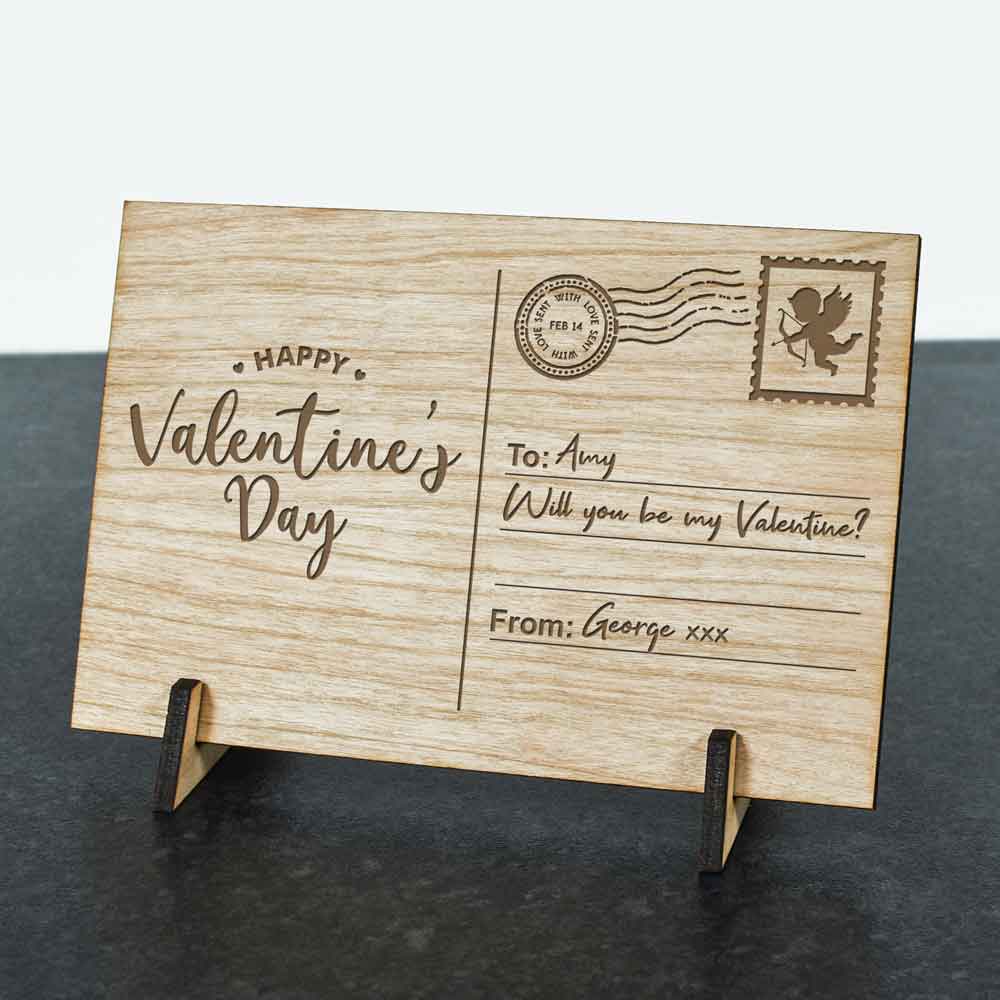 valentines postcard Valentines Card Wooden Postcard I love you card Personalised Postcard