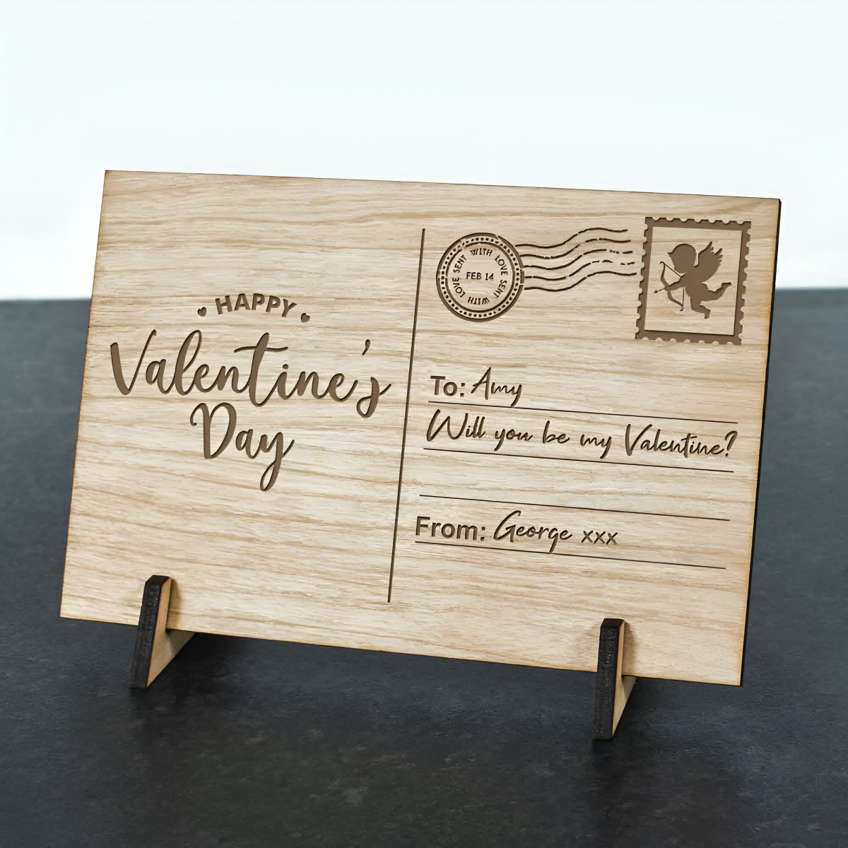 Personalised Wooden Postcard - Valentine's Day - Click Image to Close