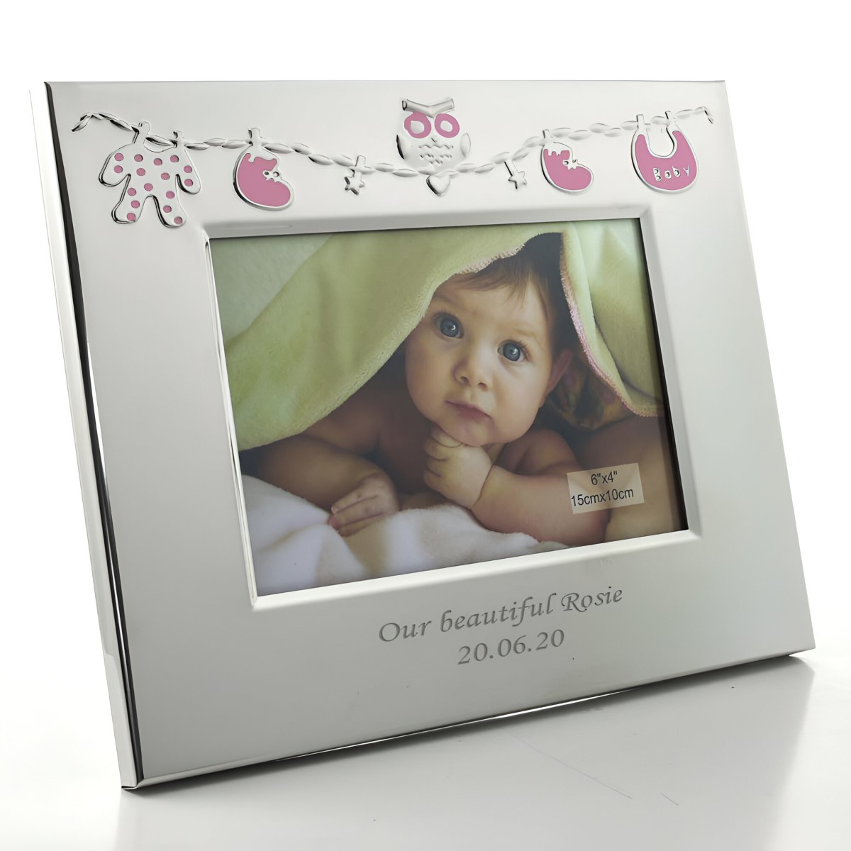 Personalised Baby Clothes Silver Frame - Pink - Click Image to Close