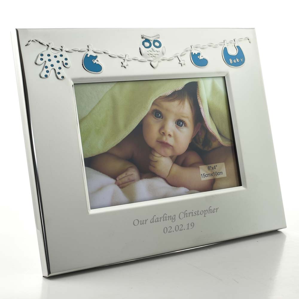 Personalised Baby Clothes Silver Frame - Blue - Click Image to Close