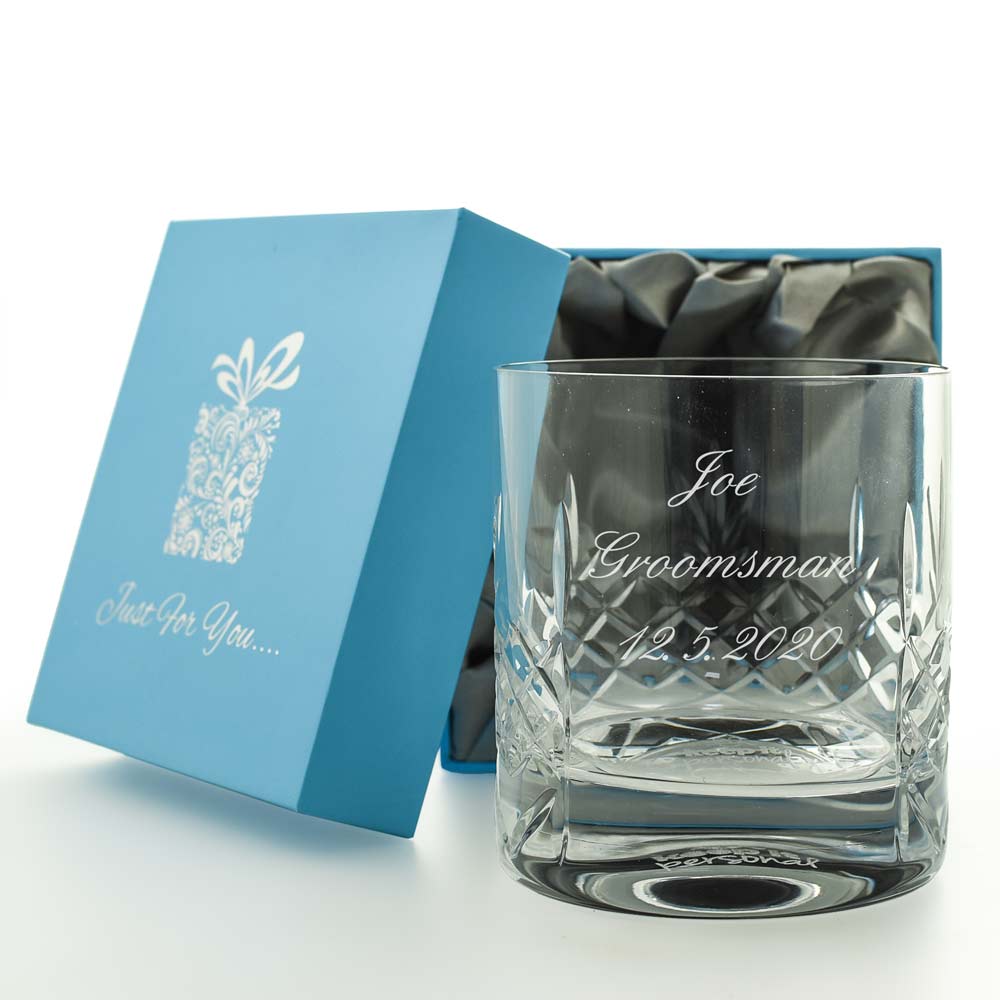 Personalised Cut Crystal Whisky/ Spirit Glass Satin Gift Box Usher Gift 