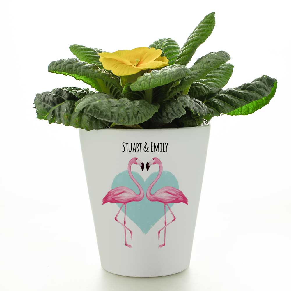 Personalised Flower Pot - Flamingo Love Heart - Click Image to Close