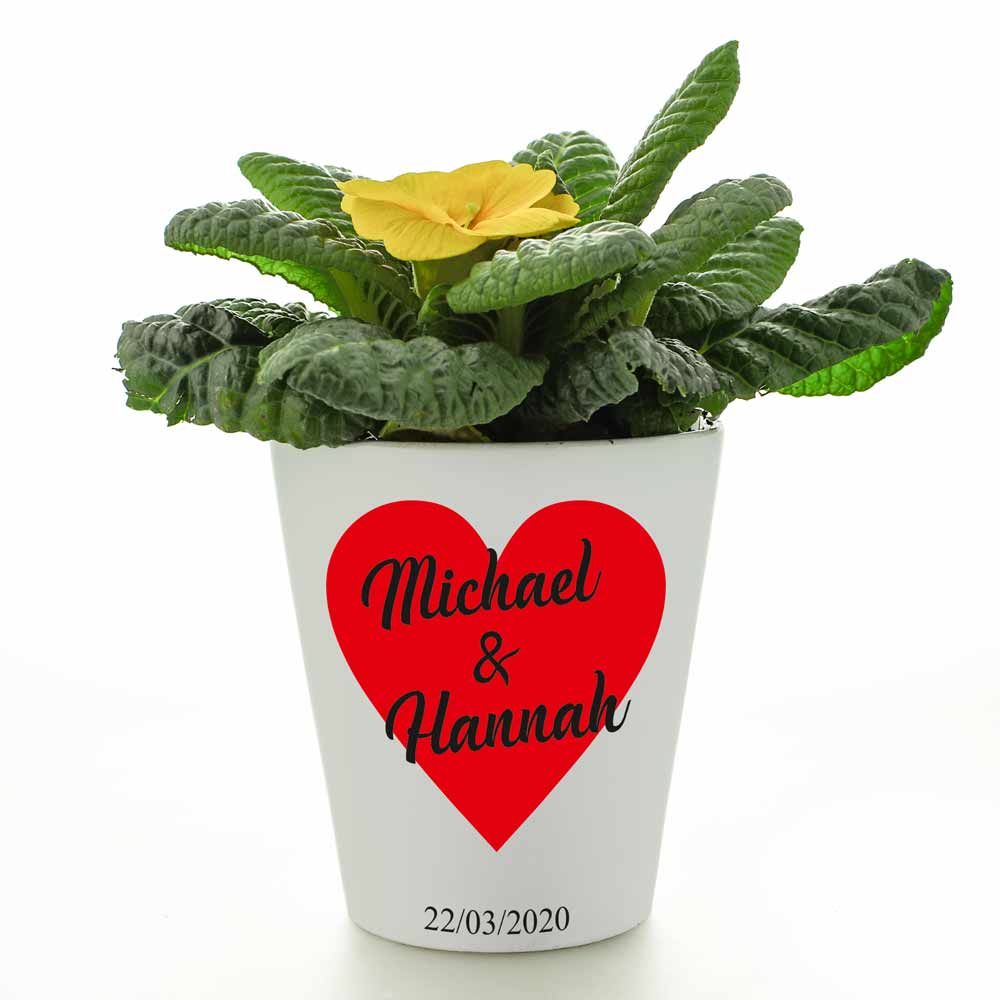 Personalised Flower Pot - Love Heart Any Names And Message - Click Image to Close