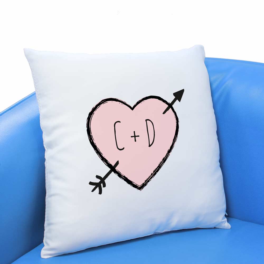 Personalised Cushion - Love Hearts And Initials - Click Image to Close