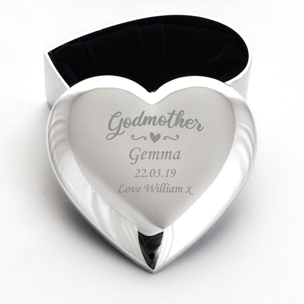 Personalised Silver Heart Trinket - Godmother - Click Image to Close