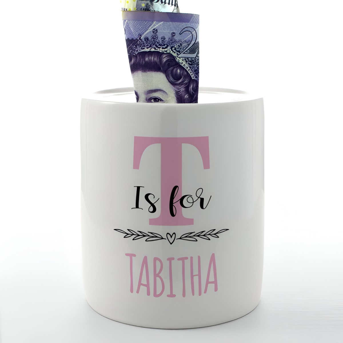 Personalised Money Box - Name & Initial Pink - Click Image to Close