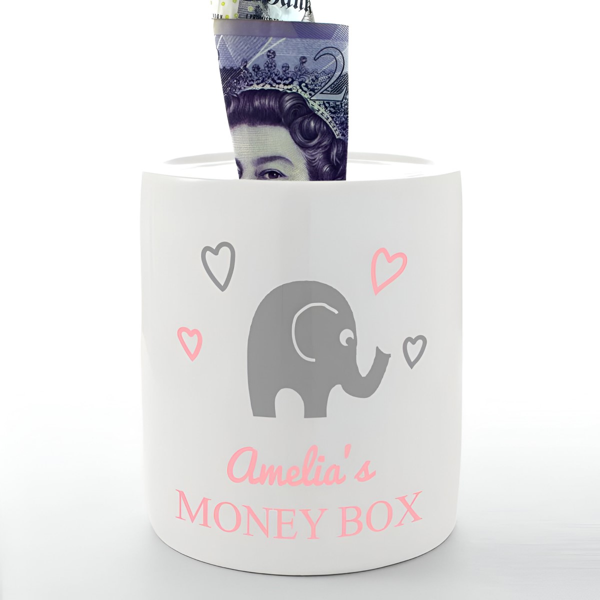 Personalised Money Box - Baby Elephant Pink - Click Image to Close