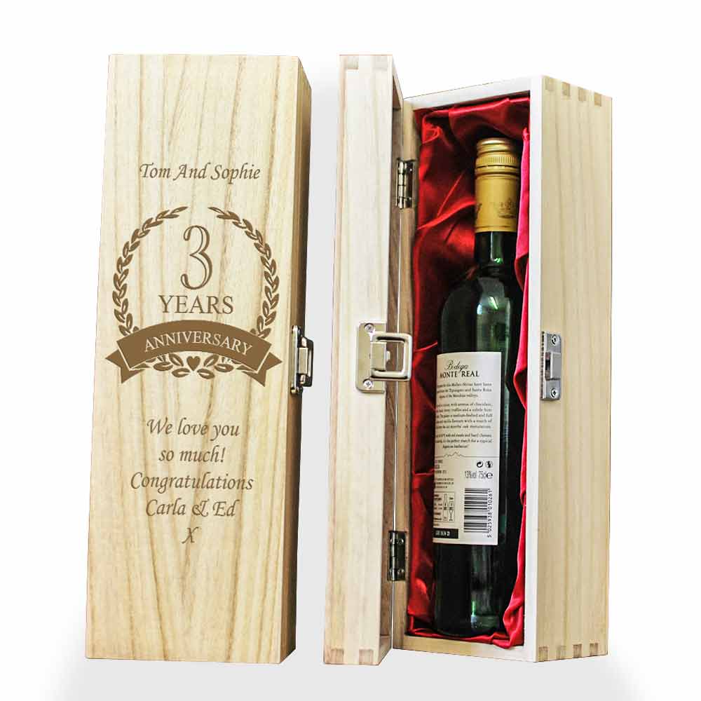 Personalised 3rd Wedding Anniversary Wooden Wine Box - Click Image to Close