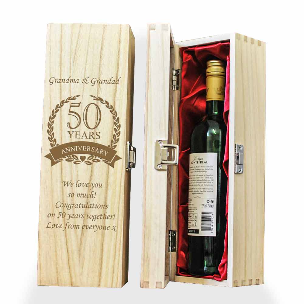 Personalised 50th Wedding Anniversary Wooden Wine Box - Click Image to Close