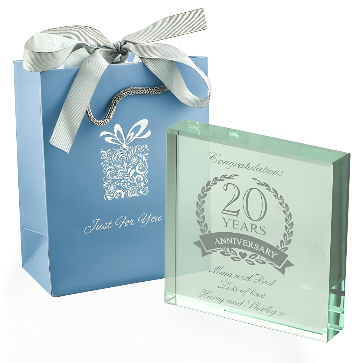 Personalised 20th Wedding Anniversary Glass Token - Click Image to Close