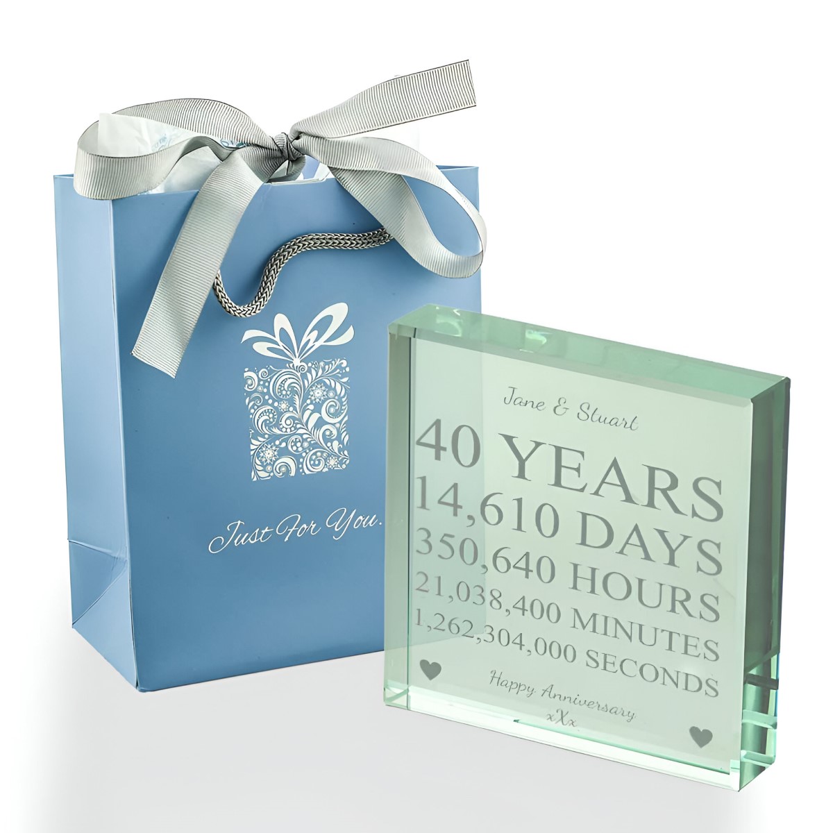 Personalised 40 Years Of Marriage Glass Token - Click Image to Close