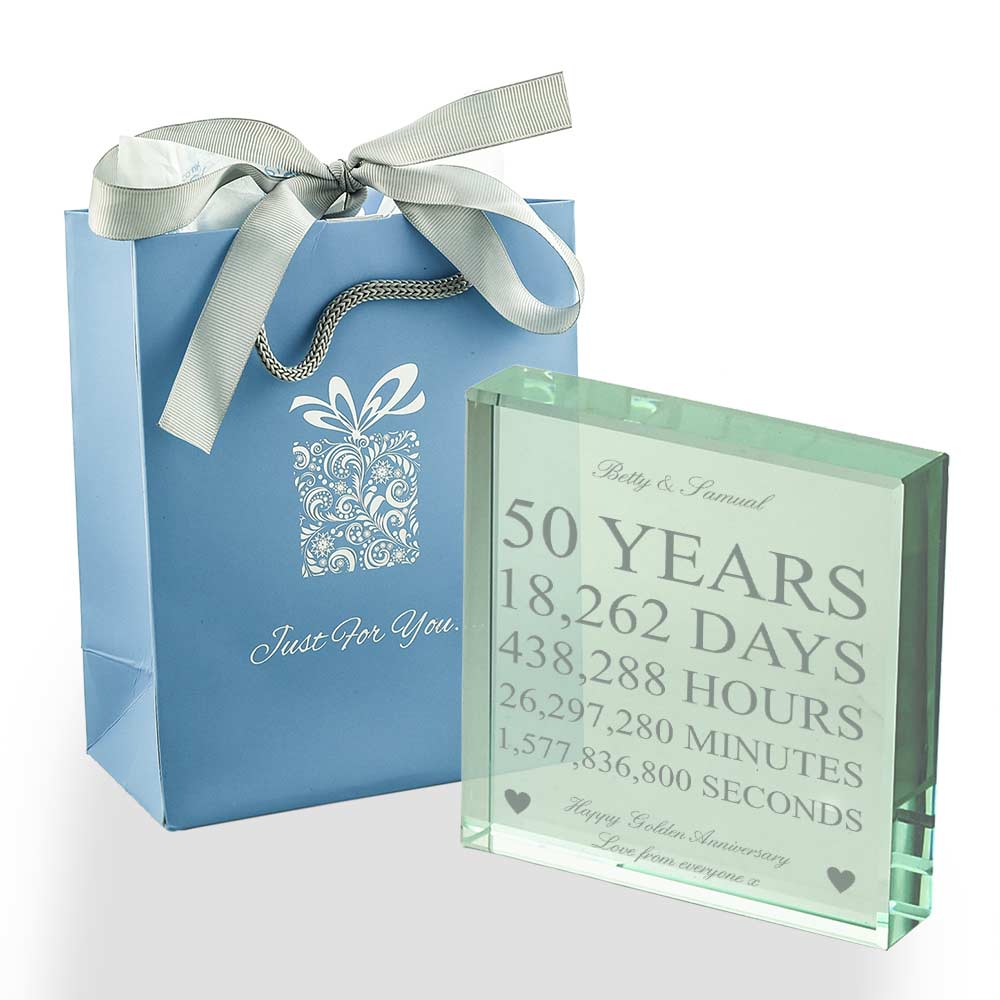 Personalised 50 Years Of Marriage Glass Token - Click Image to Close