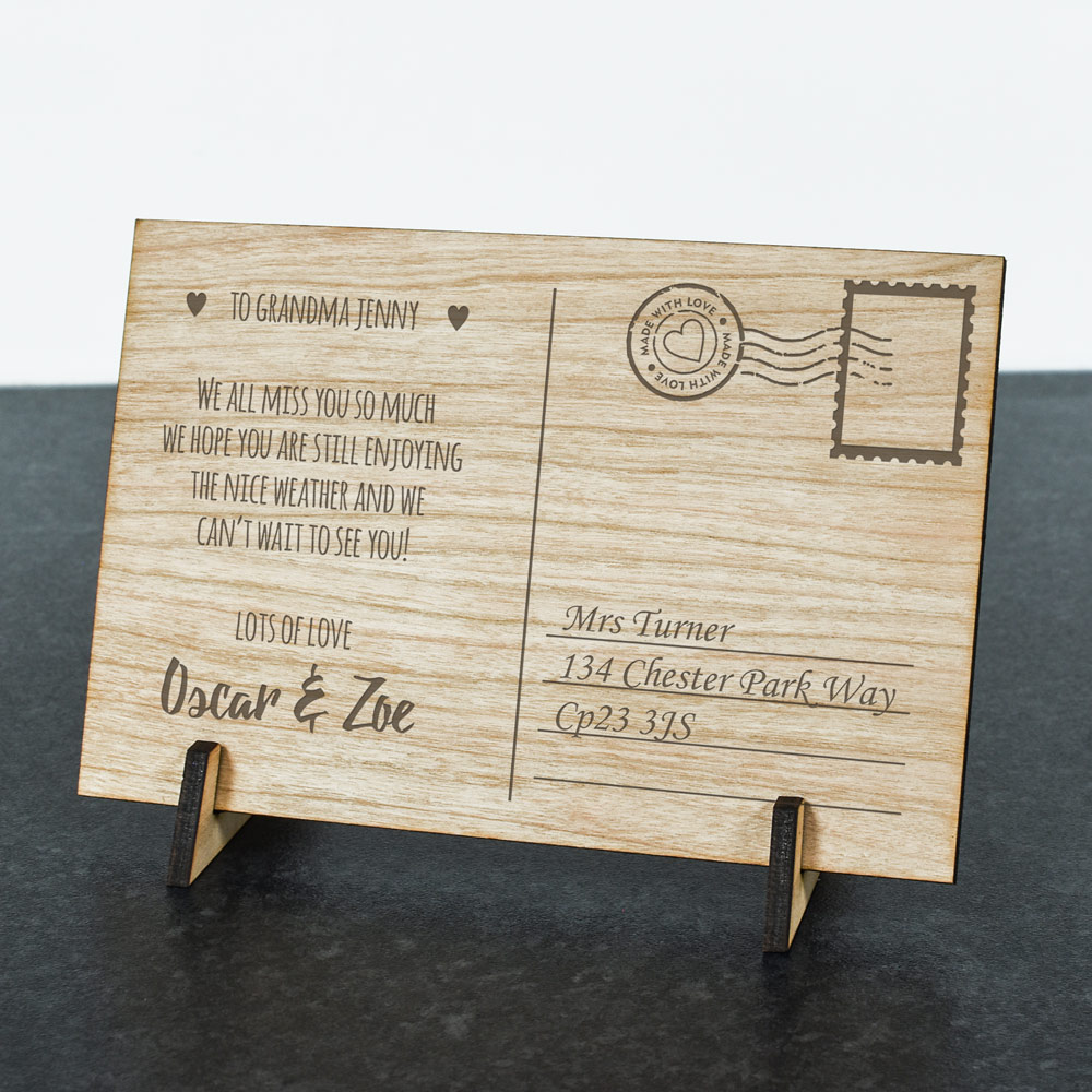 Personalised Wooden Postcard - Made With Love - Click Image to Close