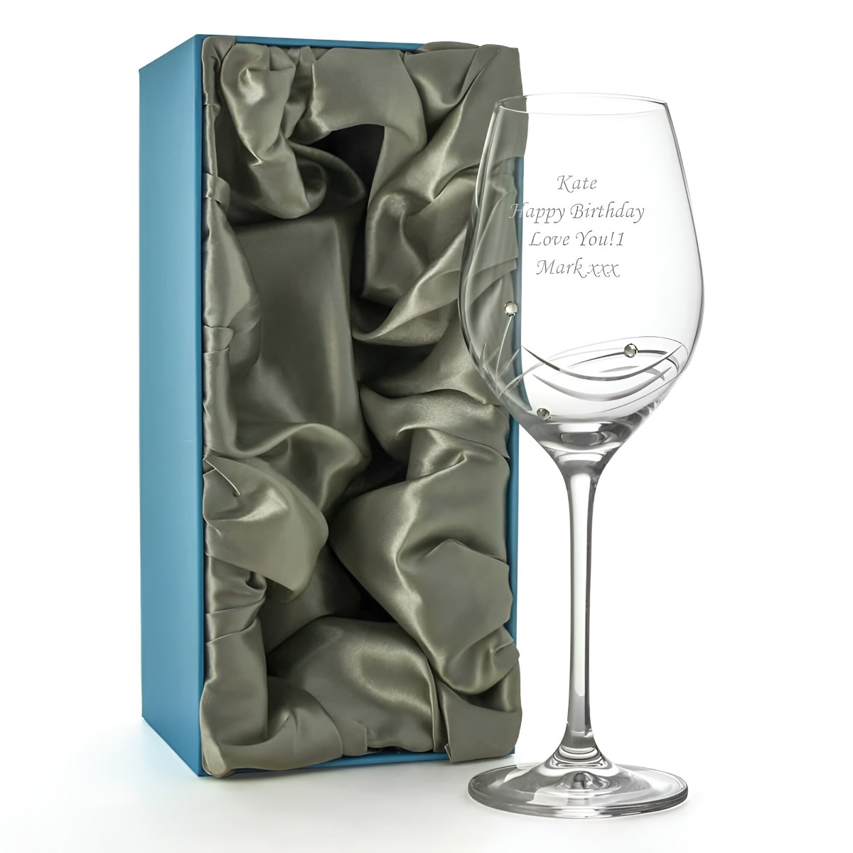 Personalised Spiral Diamante Crystal Wine Glass With Satin Gift Box - Click Image to Close