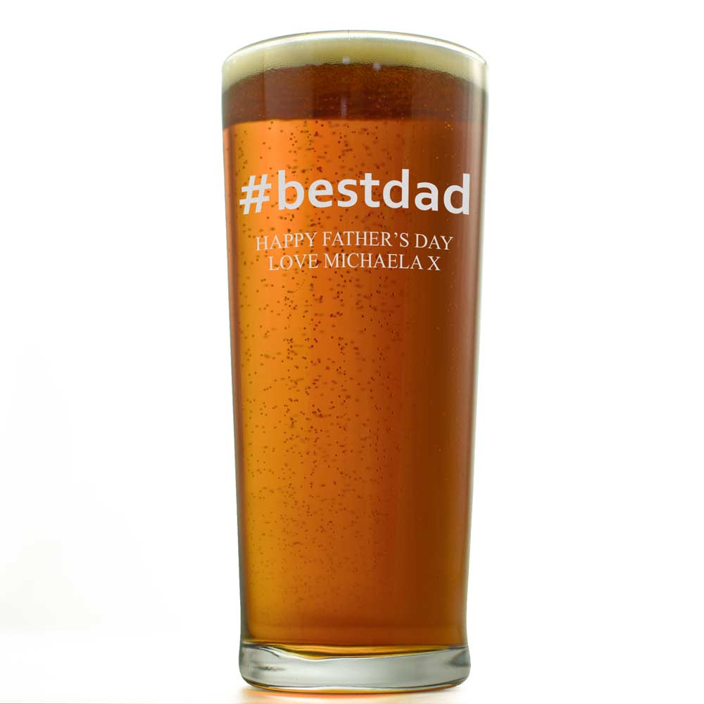 Personalised Hashtag Best Dad Pint Glass - Click Image to Close