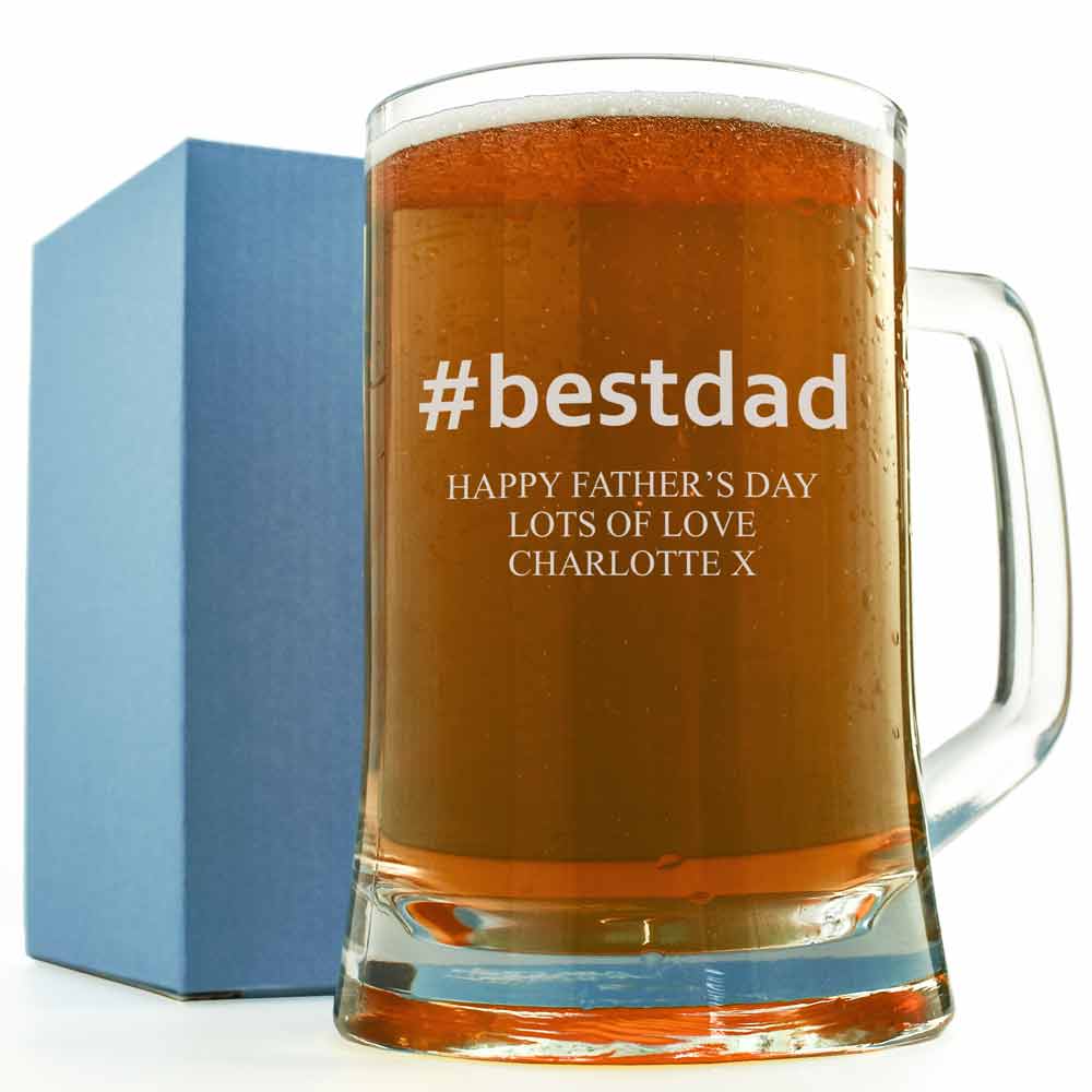 Personalised Hashtag Best Dad Pint Tankard - Click Image to Close