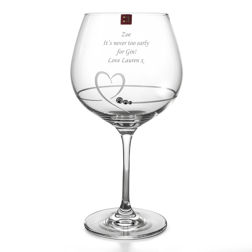 Personalised Diamante Heart Gin Glass With Swarovski Elements - Click Image to Close