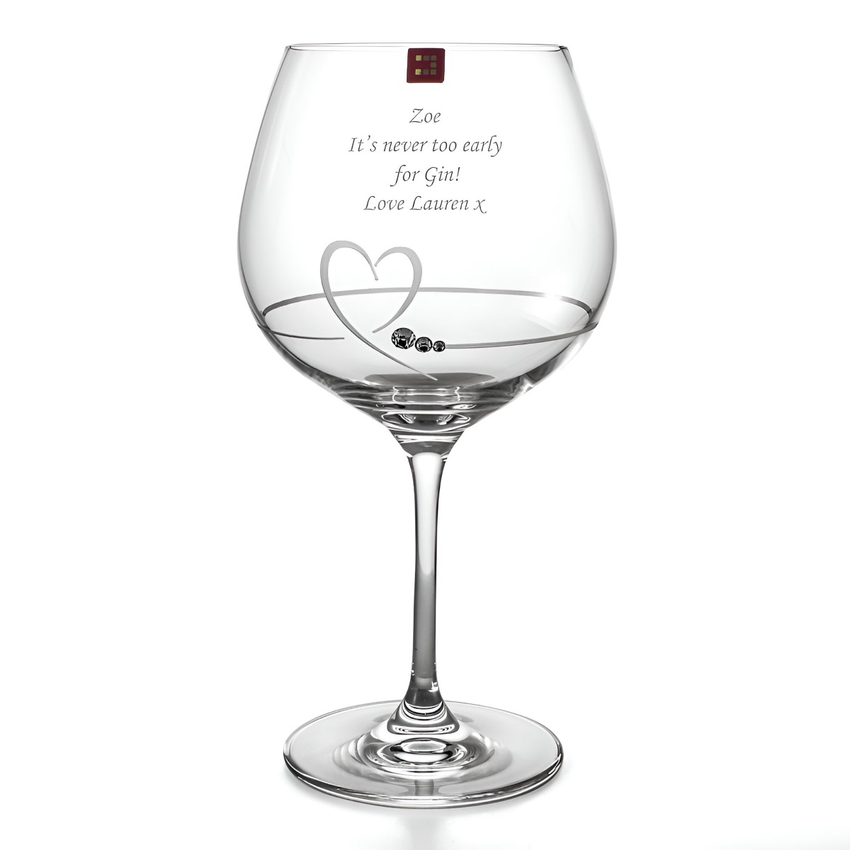 Personalised Diamante Heart Gin Glass With Swarovski Elements - Click Image to Close