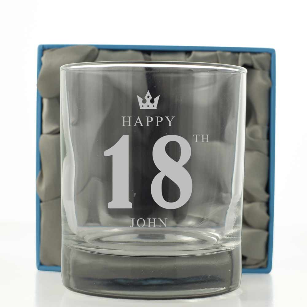 Personalised Whisky Glass - 18th Birthday Crown - Click Image to Close
