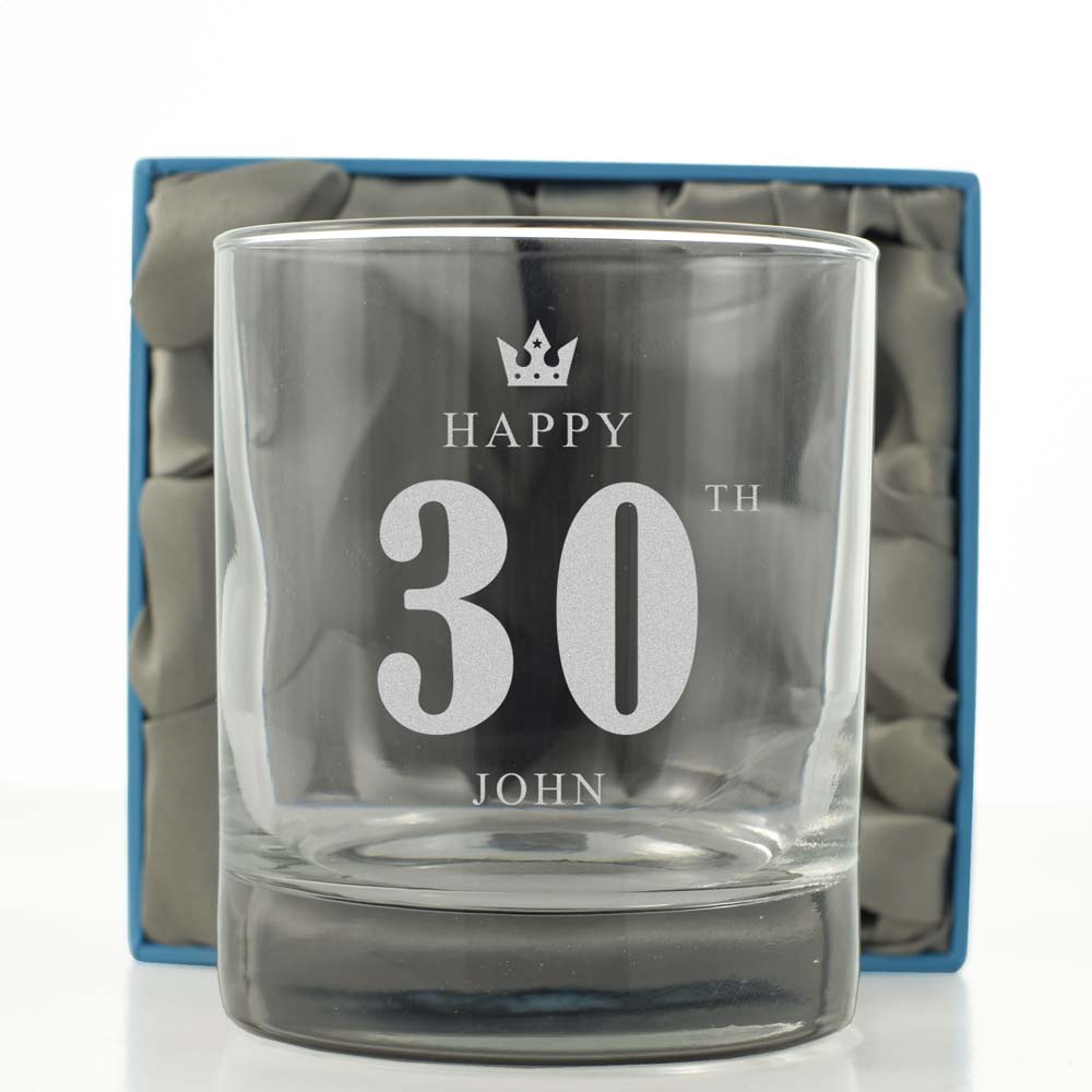 Personalised Whisky Glass - 30th Birthday Crown - Click Image to Close