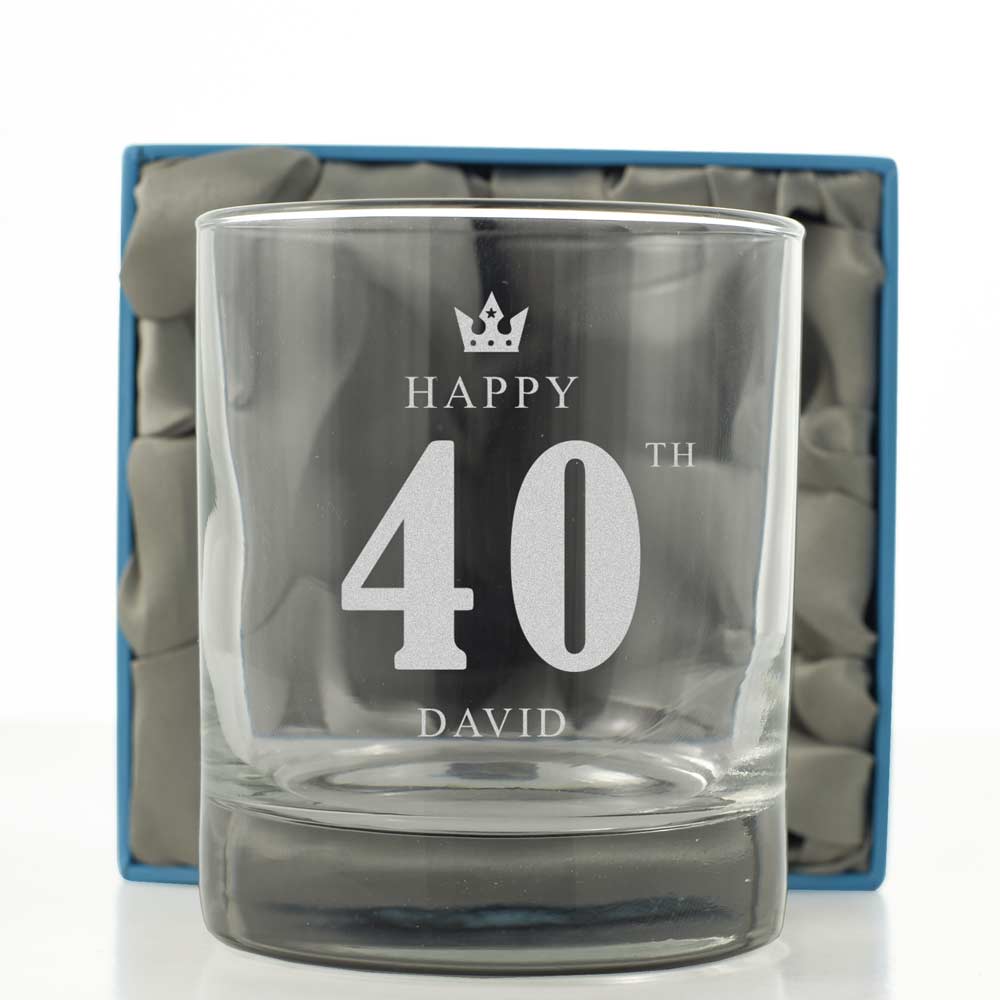 Personalised Whisky Glass - 40th Birthday Crown - Click Image to Close