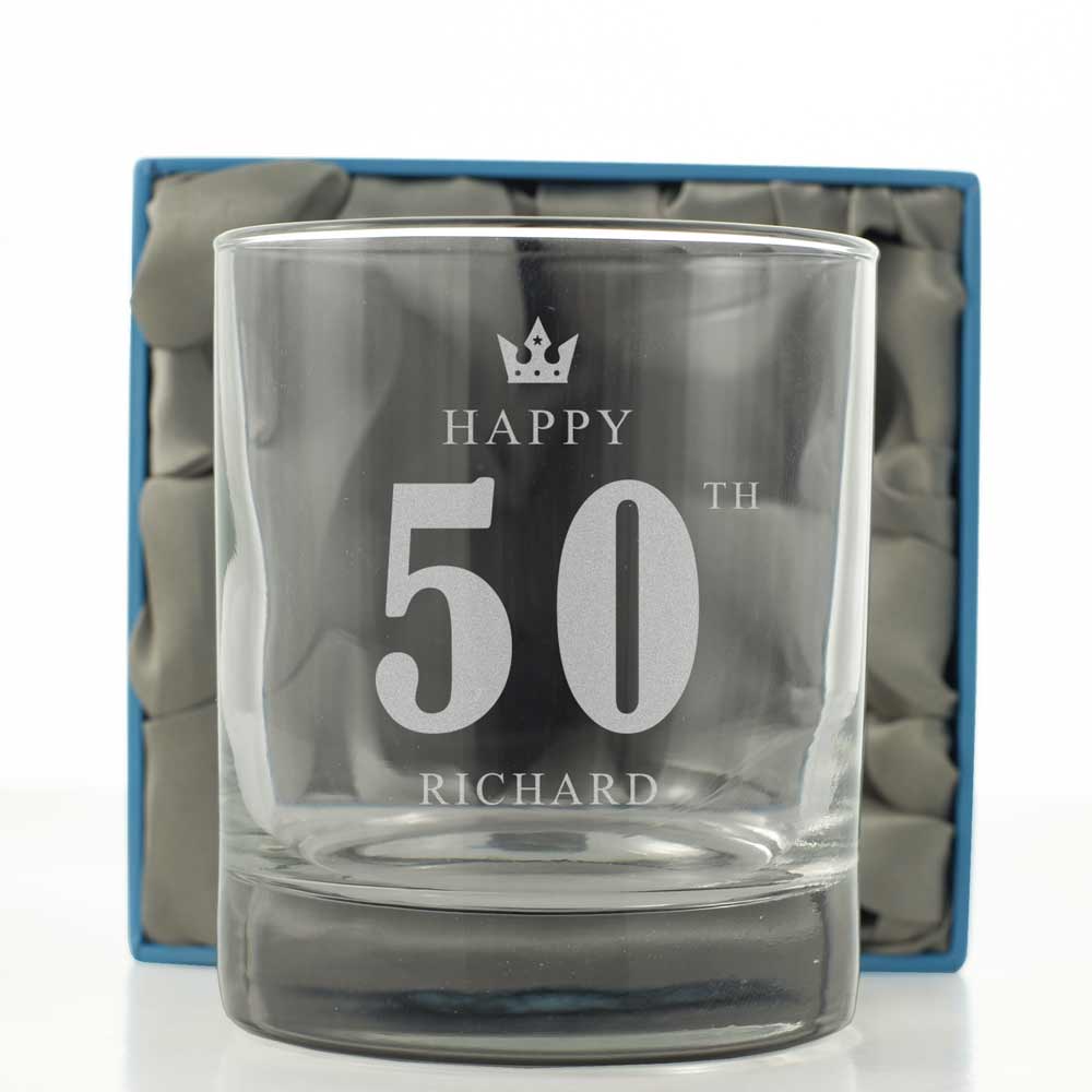 Personalised Whisky Glass - 50th Birthday Crown - Click Image to Close