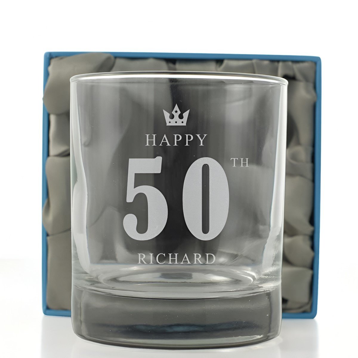 Personalised Whisky Glass - 50th Birthday Crown - Click Image to Close