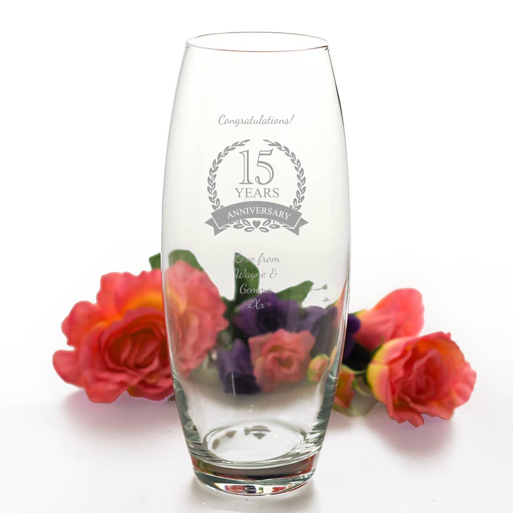 Personalised Bullet Vase - 15th Wedding Anniversary - Click Image to Close