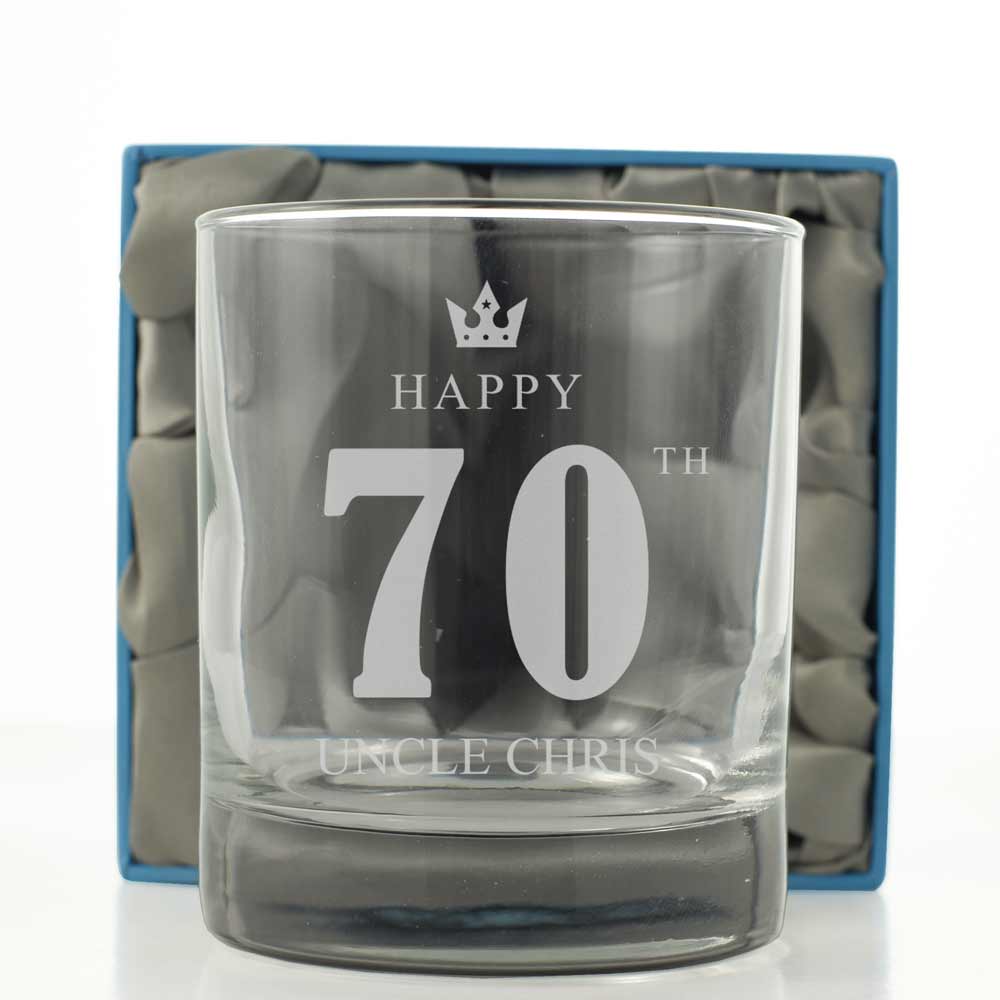 Personalised Whisky Glass - 70th Birthday Crown - Click Image to Close