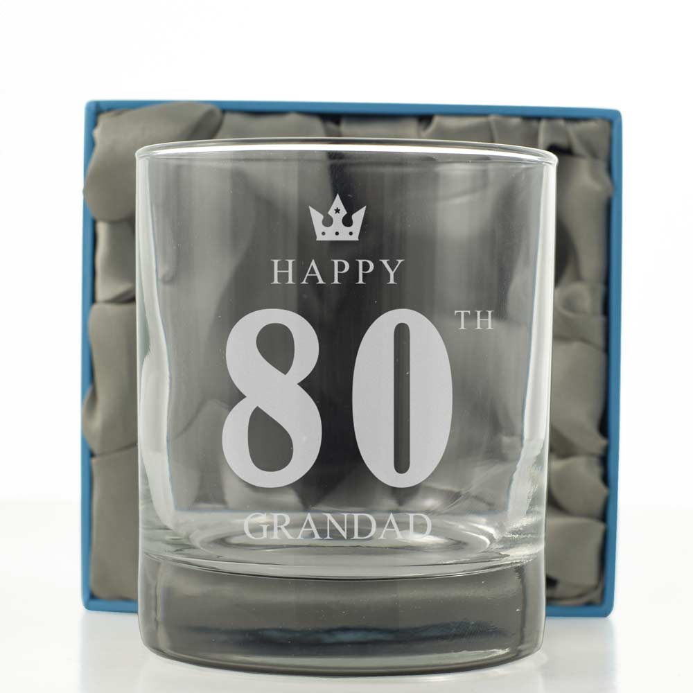 Personalised Whisky Glass - 80th Birthday Crown - Click Image to Close