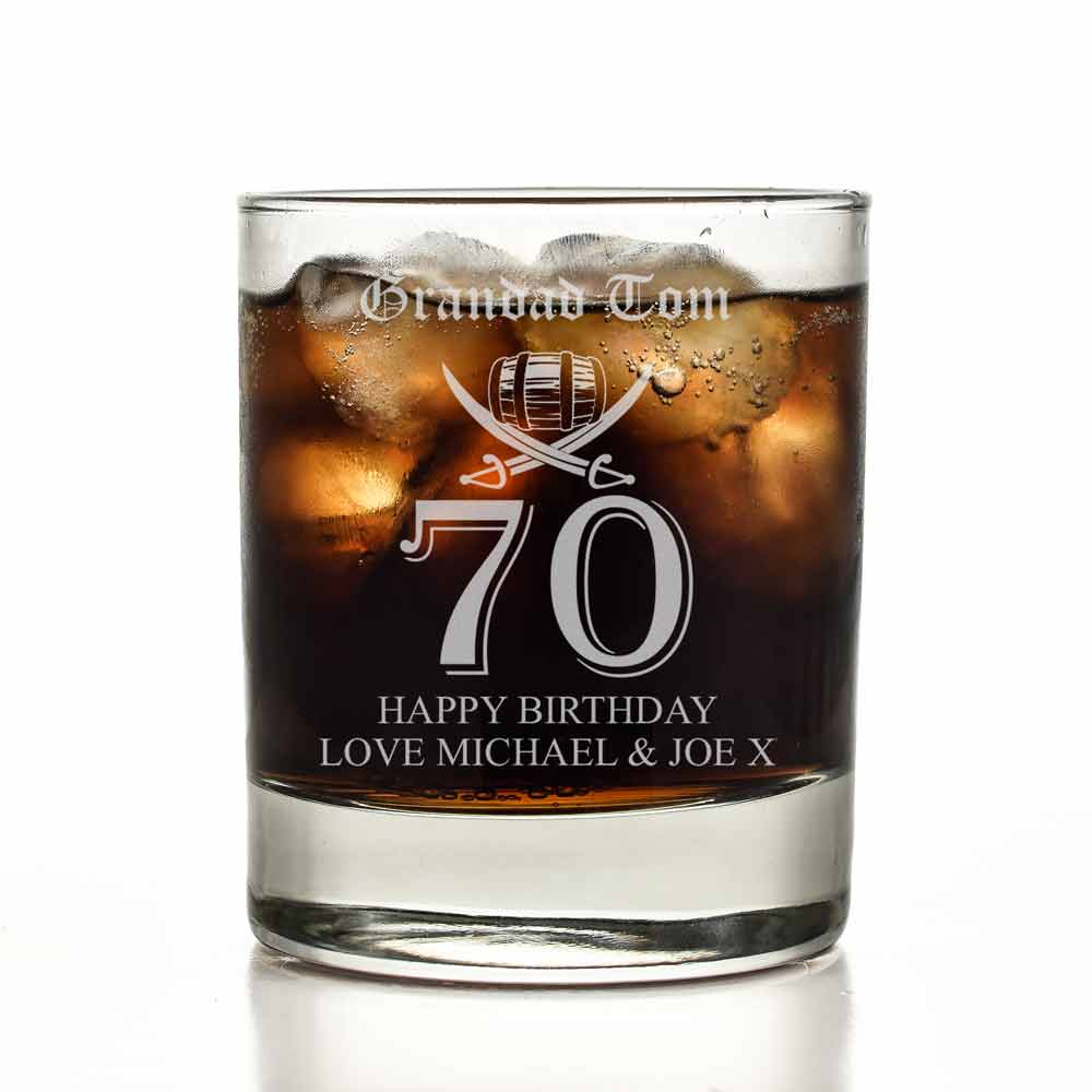 Personalised 70th Birthday Rum Glass Tumbler - Click Image to Close