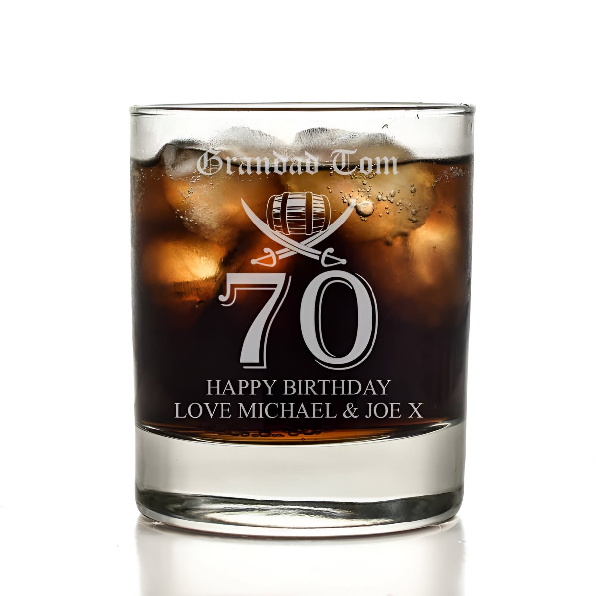 Personalised 70th Birthday Rum Glass Tumbler - Click Image to Close